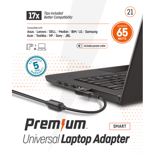 Premium Universele Laptopadapter 65W 17 Tips